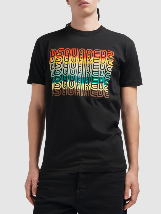 Dsquared2: Bedrucktes T-Shirt aus Baumwolljersey - men_1 | Luisa Via Roma