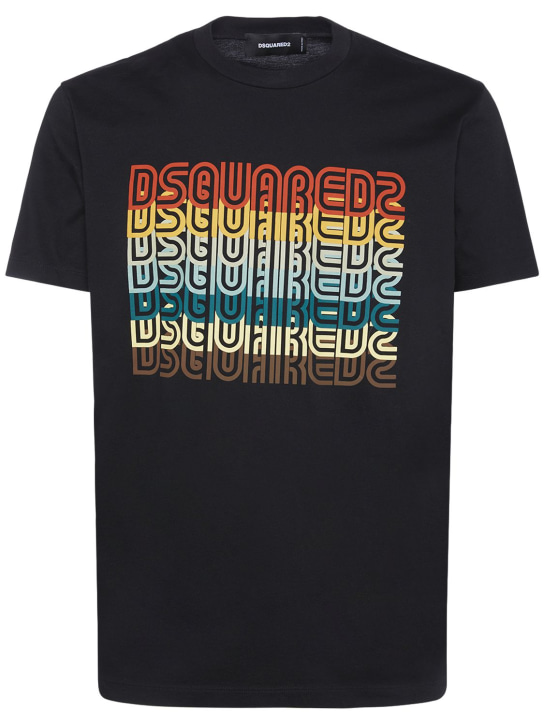 Dsquared2: T-shirt in jersey di cotone stampato - Nero - men_0 | Luisa Via Roma
