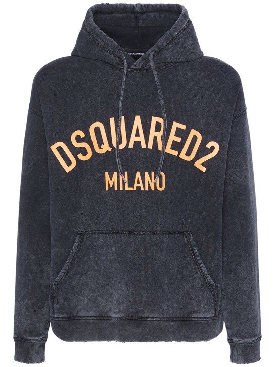 Dsquared2: Logo printed cotton hoodie - men_0 | Luisa Via Roma
