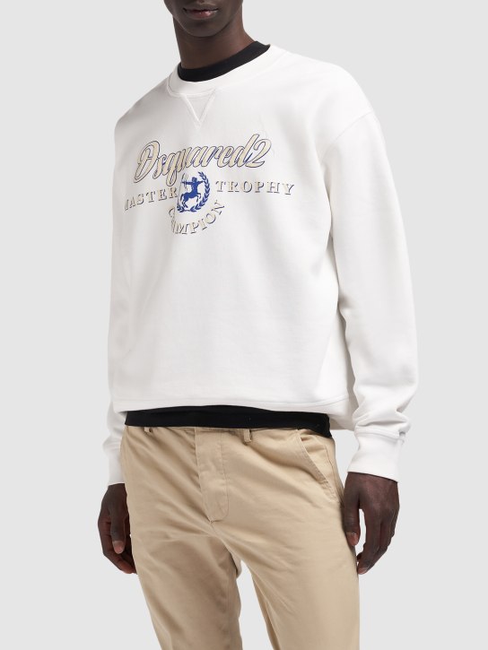 Dsquared2: Printed cotton crewneck sweatshirt - White - men_1 | Luisa Via Roma