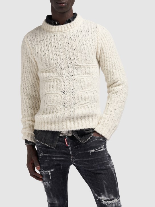 Dsquared2: Suéter de lana acanalado - Blanco Opaco - men_1 | Luisa Via Roma