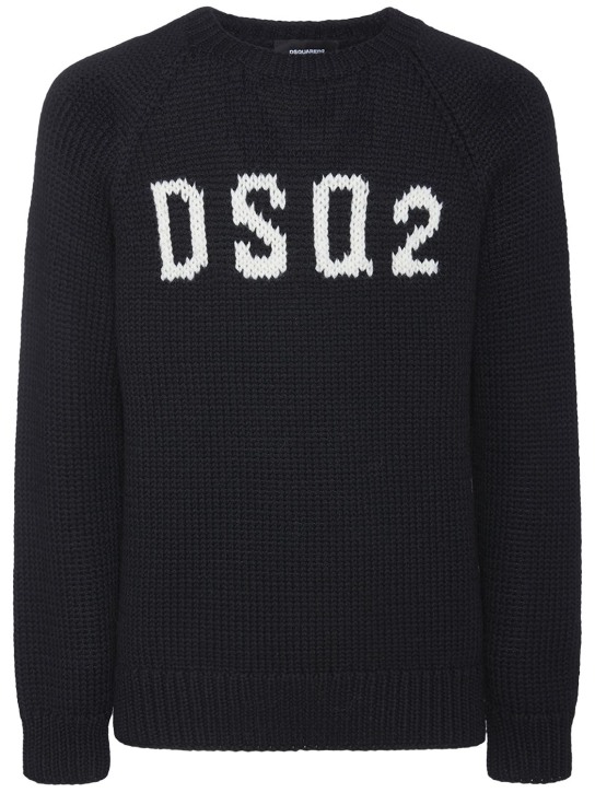 Dsquared2: Logo intarsia wool sweater - Black/Grey - men_0 | Luisa Via Roma