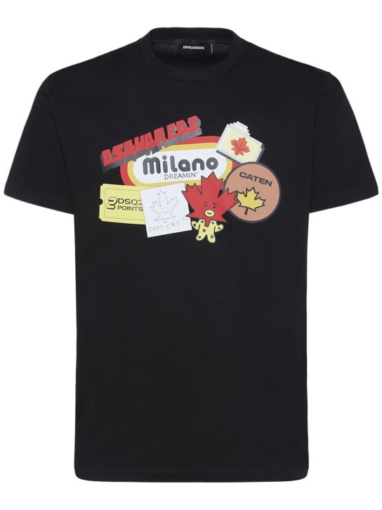 Dsquared2: T-shirt Cool Fit in cotone con stampa - Nero - men_0 | Luisa Via Roma