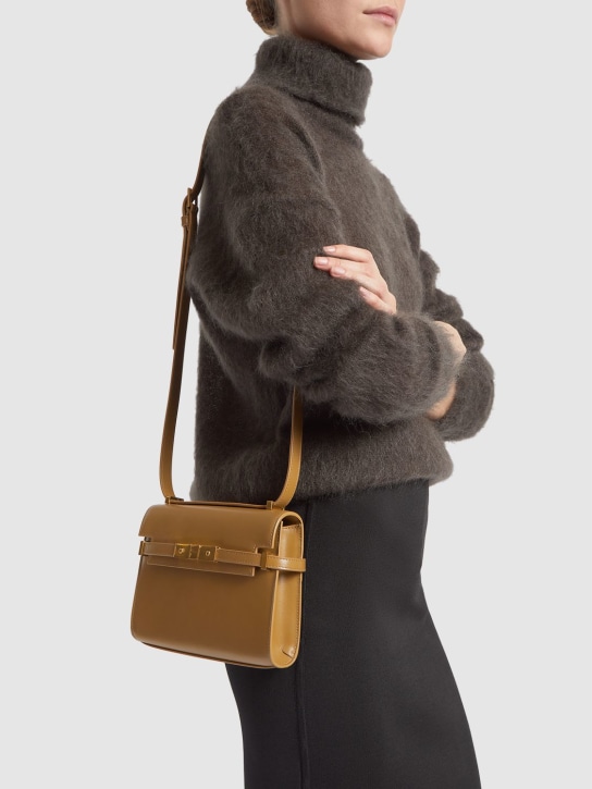 Saint Laurent: Mini Manhattan leather crossbody bag - Praline - women_1 | Luisa Via Roma