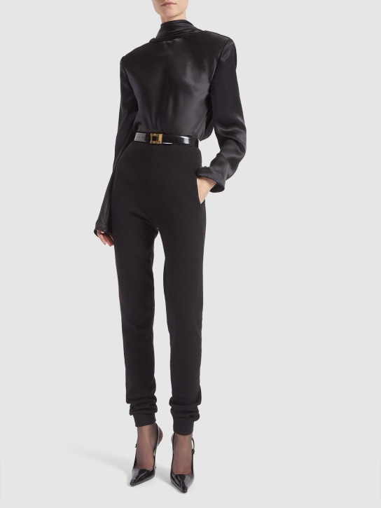 Saint Laurent: Camisa de seda con cuello alto - Negro - women_1 | Luisa Via Roma