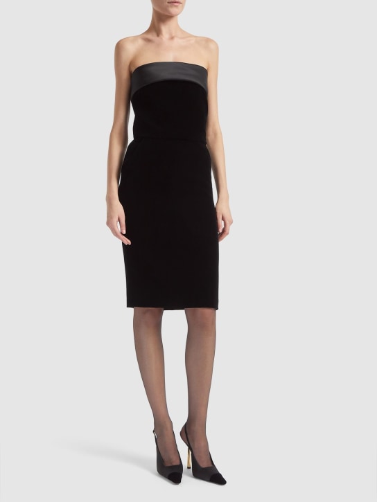 Saint Laurent: Viscose blend strapless midi dress - Black - women_1 | Luisa Via Roma