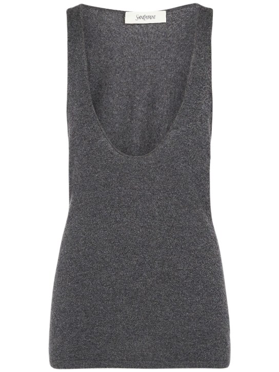 Saint Laurent: Scoop neck cashmere tank top - Grey - women_0 | Luisa Via Roma