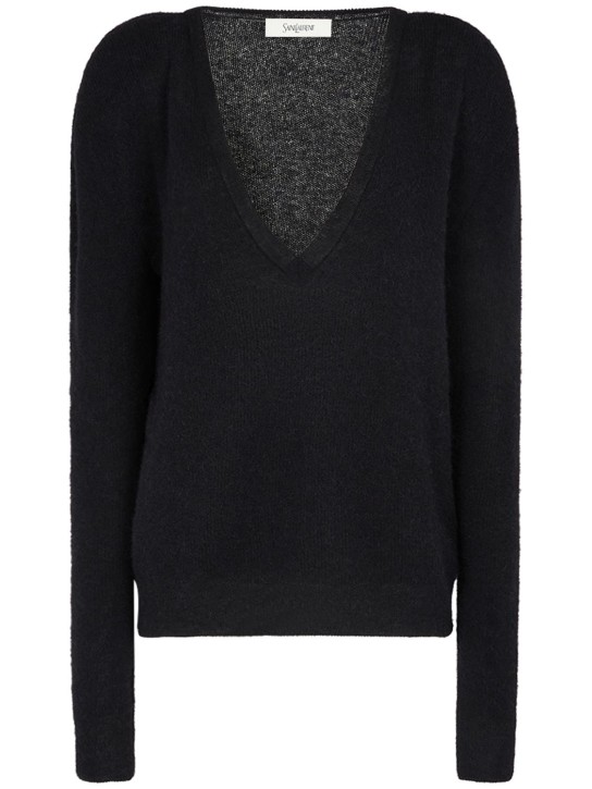 Saint Laurent: V neck wool blend sweater - Schwarz - women_0 | Luisa Via Roma