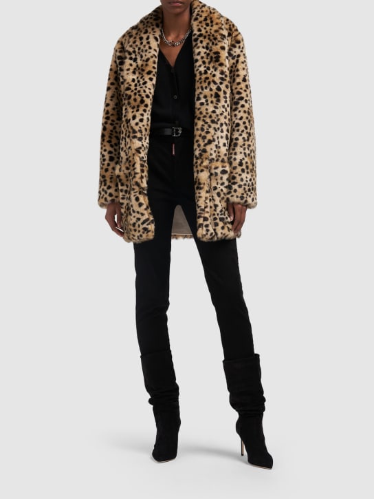 Dsquared2: Manteau midi en fausse fourrure imprimé léopard - women_1 | Luisa Via Roma