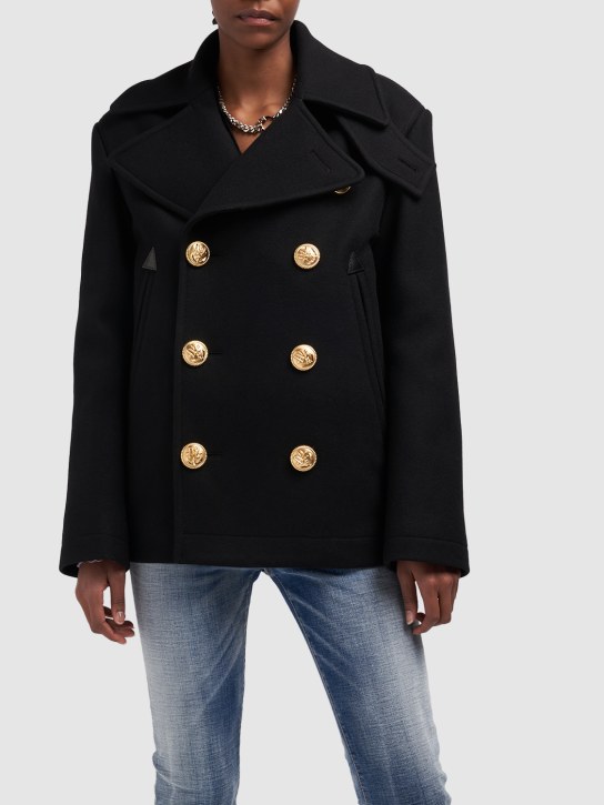 Dsquared2: Felted wool double breasted peacoat - Black - women_1 | Luisa Via Roma