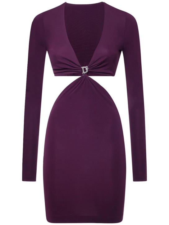 Dsquared2: Embellished jersey cutout mini dress - Purple - women_0 | Luisa Via Roma