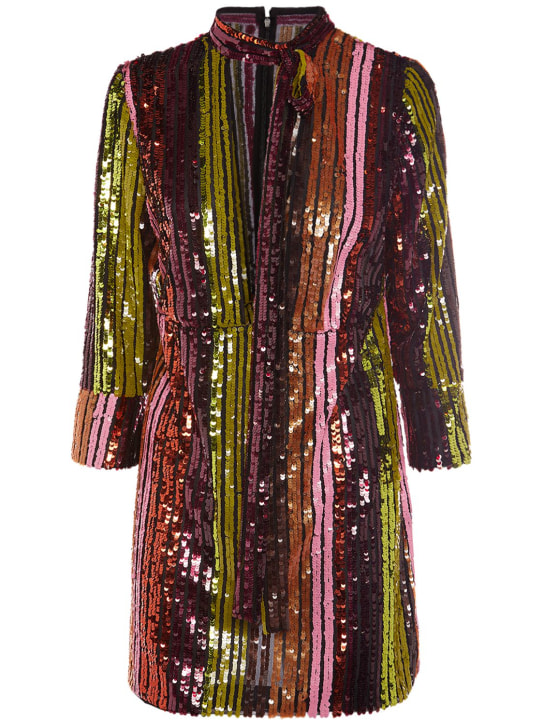 Dsquared2: Robe courte en sequins à manches longues - Multicolore - women_0 | Luisa Via Roma