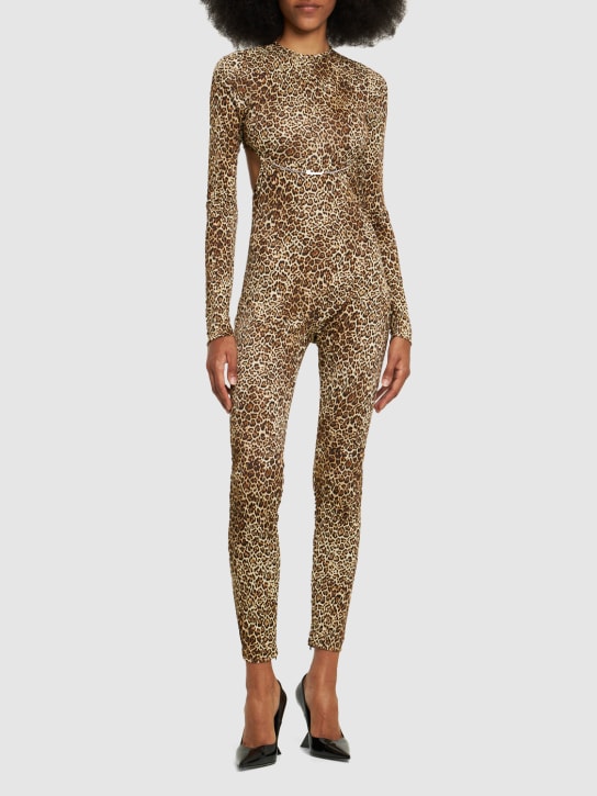 Dsquared2: Tuta in jersey leopard con cutout - women_1 | Luisa Via Roma