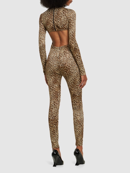 Dsquared2: Tuta in jersey leopard con cutout - women_2 | Luisa Via Roma