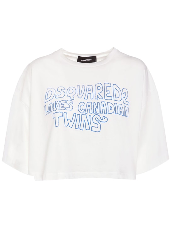 Dsquared2: Kurzes T-Shirt mit Logo - Weiß - women_0 | Luisa Via Roma