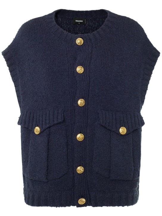 Dsquared2: Buttoned wool knit cardigan vest - Blue - women_0 | Luisa Via Roma