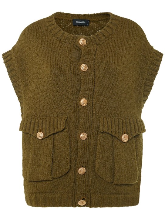 Dsquared2: Buttoned wool knit cardigan vest - Khaki - women_0 | Luisa Via Roma