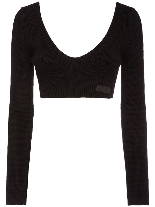 Dsquared2: Ribbed knit long sleeve crop top - Black - women_0 | Luisa Via Roma