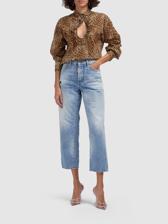 Dsquared2: Jeans anchos de denim con cintura alta - women_1 | Luisa Via Roma