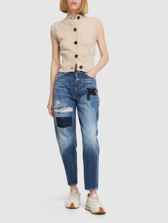 Dsquared2: Sassoon patchwork high waisted jeans - Blue - women_1 | Luisa Via Roma