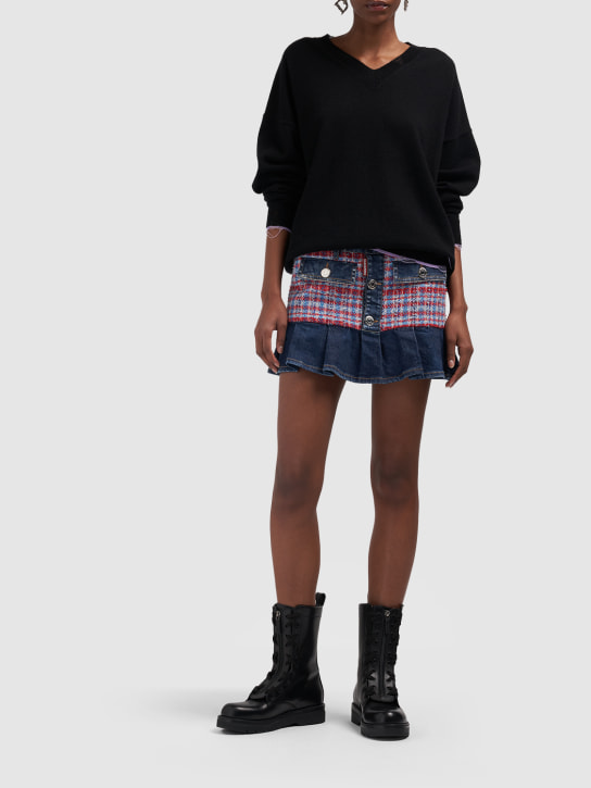 Dsquared2: Pleated bouclé & denim mini skirt - Multicolor - women_1 | Luisa Via Roma