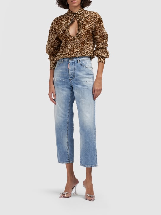 Dsquared2: Hemd aus Baumwollvoile mit Leopardendruck - Bunt - women_1 | Luisa Via Roma