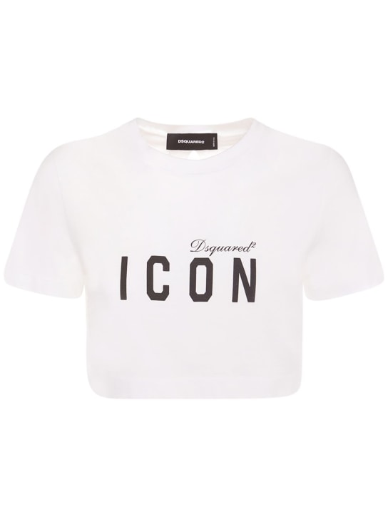 Dsquared2: Icon logo print open back crop t-shirt - women_0 | Luisa Via Roma