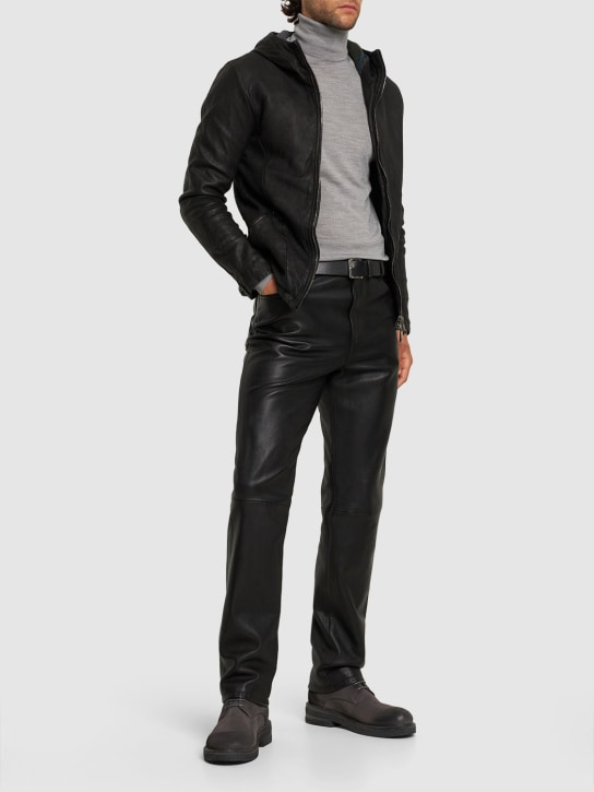 Giorgio Brato: Brushed leather hooded jacket - Black - men_1 | Luisa Via Roma