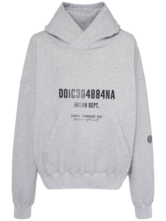 Dolce&Gabbana: Oversize Hoodie aus Baumwolljersey mit Druck - Melange Grigio - men_0 | Luisa Via Roma