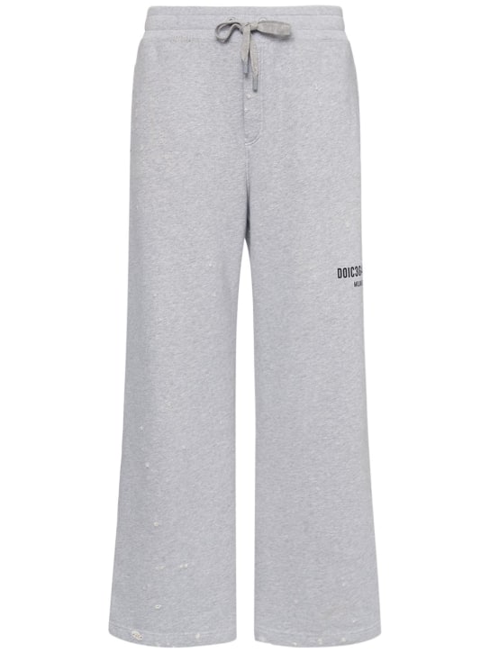 Dolce&Gabbana: Pantalones jogging de jersey de algodón con logo - Melange Grigio - men_0 | Luisa Via Roma