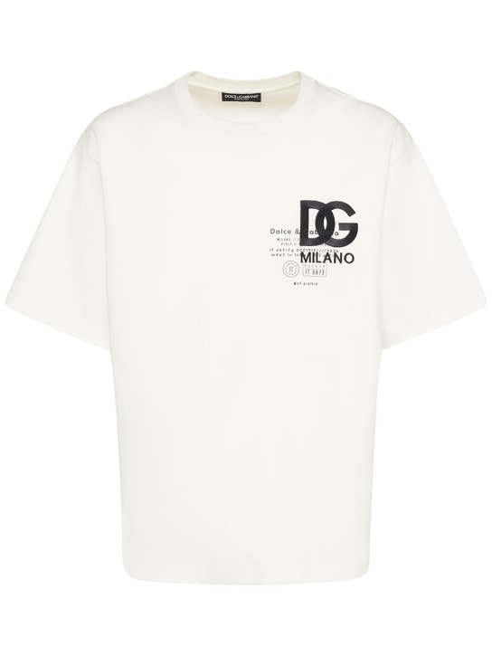 Dolce&Gabbana: Camiseta de jersey de algodón con logo bordado - Blanco - men_0 | Luisa Via Roma