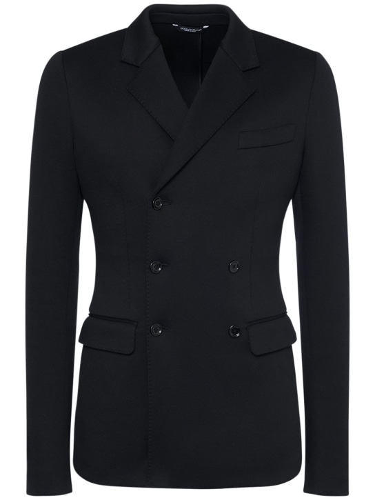 Dolce&Gabbana: 科技织物棉质双排扣西服夹克 - 黑色 - men_0 | Luisa Via Roma