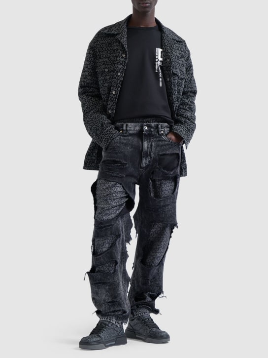 Dolce&Gabbana: レイヤードデニムジーンズ - グレー/ブラック - men_1 | Luisa Via Roma