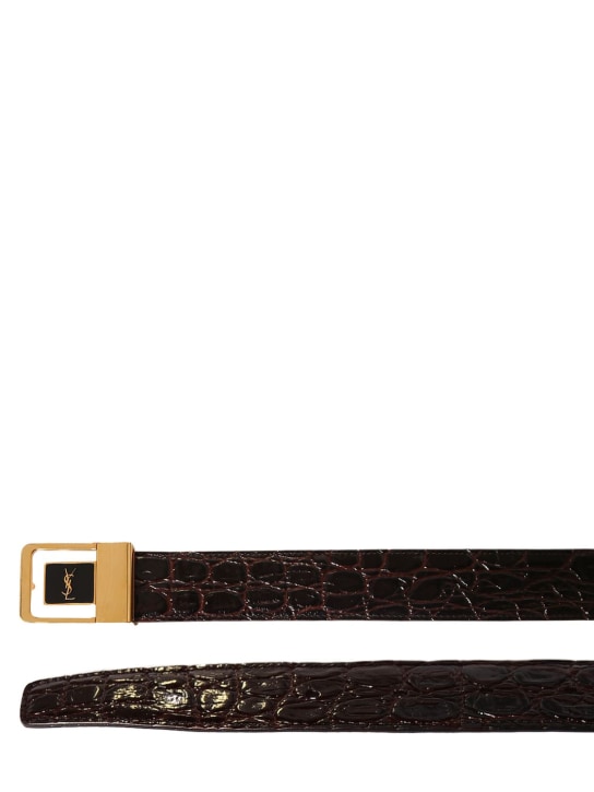 Saint Laurent: 3cm Boucle La 66 embossed leather belt - Pine Brown - men_1 | Luisa Via Roma