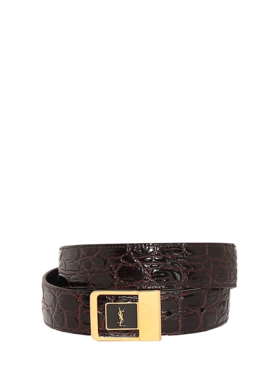 Saint Laurent: 3cm Boucle La 66 embossed leather belt - Pine Brown - men_0 | Luisa Via Roma