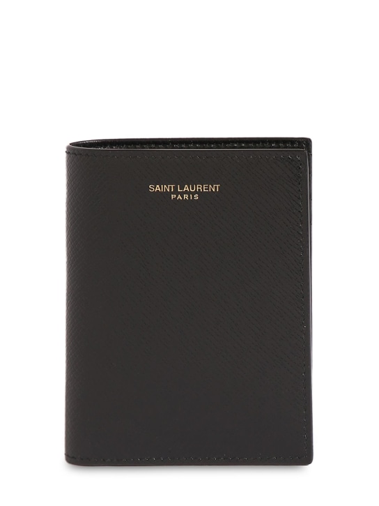 Saint Laurent: Saint Laurent leather card wallet - Siyah - men_0 | Luisa Via Roma