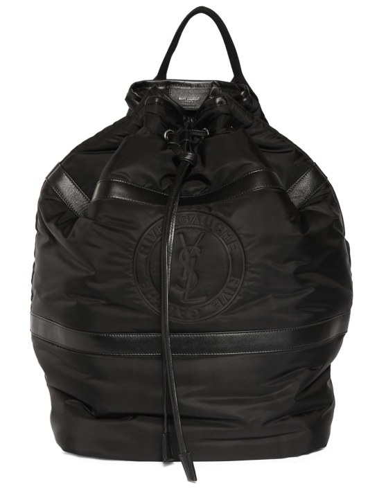 Saint Laurent: Rive Gauche Sling tech & leather bag - Black - men_0 | Luisa Via Roma