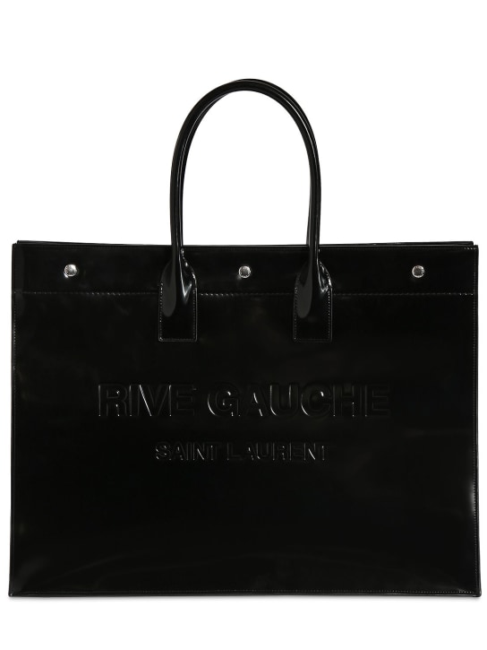 Saint Laurent: Rive Gauche brushed leather tote bag - Black - men_0 | Luisa Via Roma