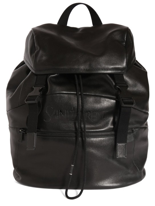 Saint Laurent: Saint Laurent leather backpack - Siyah - men_0 | Luisa Via Roma