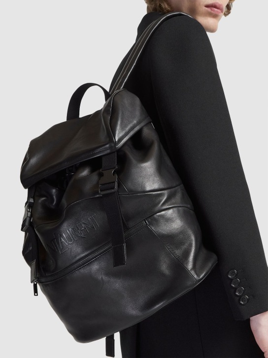 Saint Laurent: Saint Laurent leather backpack - Siyah - men_1 | Luisa Via Roma