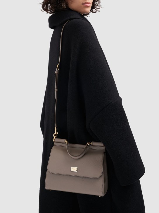 Dolce&Gabbana: Medium Sicily Dauphine leather bag - Light Mud - women_1 | Luisa Via Roma