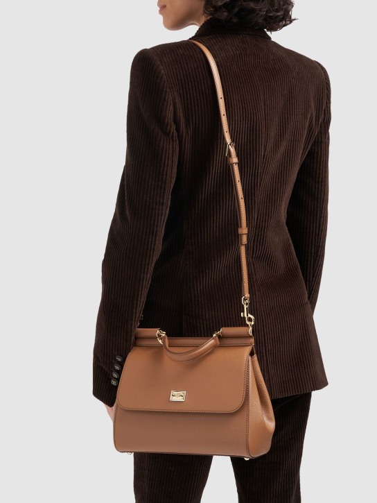 Dolce&Gabbana: Medium Sicily Dauphine leather bag - Caramello - women_1 | Luisa Via Roma