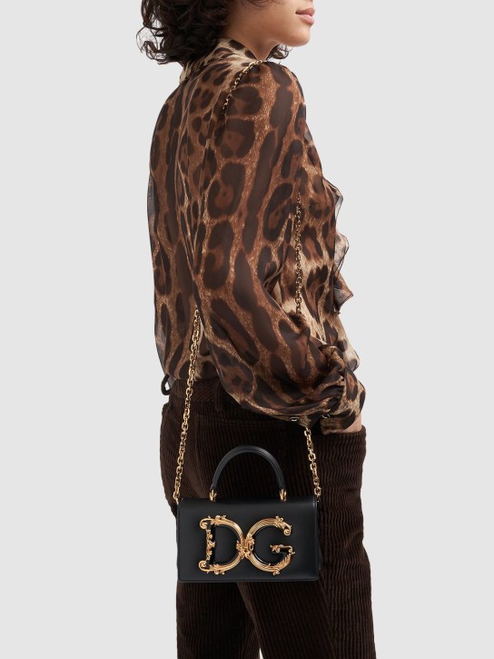 Dolce&Gabbana: Mini DG Girls leather top handle bag - Black - women_1 | Luisa Via Roma
