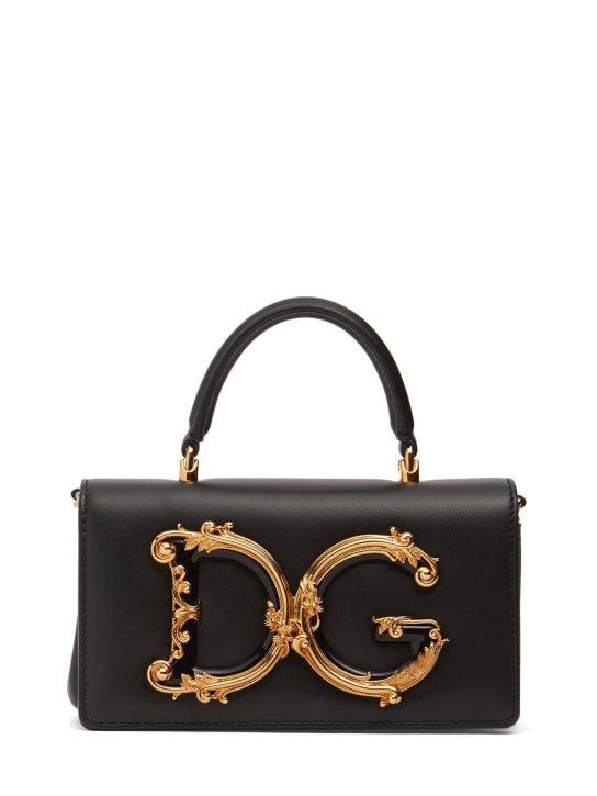 Dolce&Gabbana: Mini DG Girls レザートップハンドルバッグ - ブラック - women_0 | Luisa Via Roma