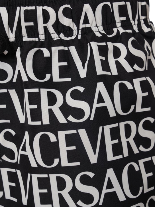 Versace: Monogram printed nylon swim shorts - Siyah/Beyaz - men_1 | Luisa Via Roma