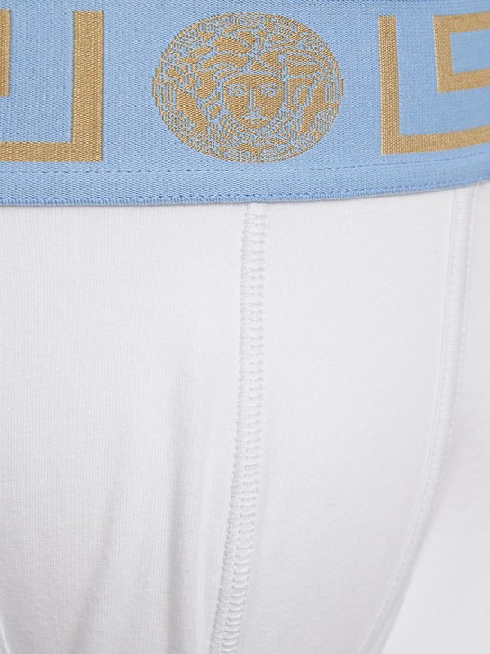 Versace: Greca stretch cotton boxer briefs - White/Blue - men_1 | Luisa Via Roma