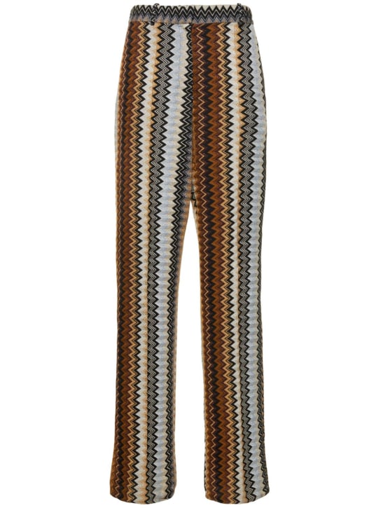 Missoni: Pantalon ample droit en lamé à zig zag - Multicouleur/Marron - women_0 | Luisa Via Roma