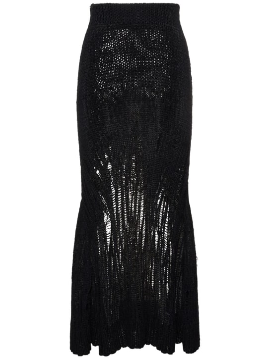 Chloé: 羊毛混合针织迷笛半身裙 - 黑色 - women_0 | Luisa Via Roma