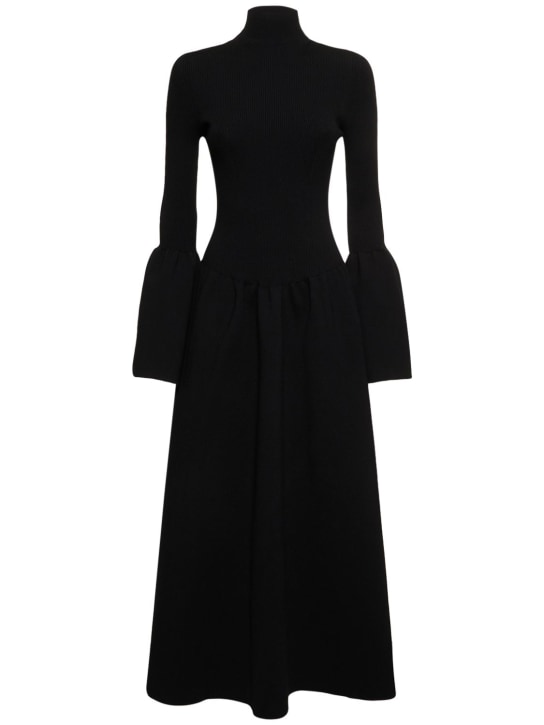 Chloé: Vestido midi de lana acanalada - Negro - women_0 | Luisa Via Roma