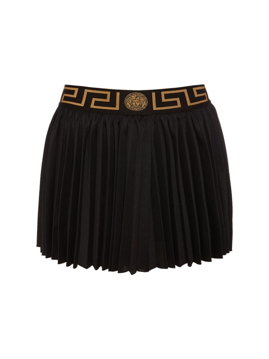 Versace: Greca logo pleated jersey mini skirt - Siyah - women_0 | Luisa Via Roma
